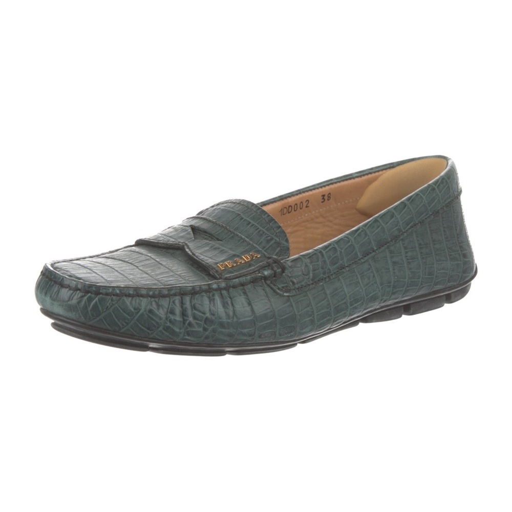 Prada Green Crocodile Driving Loafers